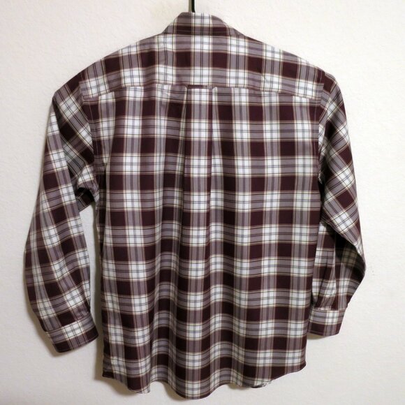 Orvis Shirt Mens Large Long Sleeve Button Maroon White Stripes - Picture 6 of 7